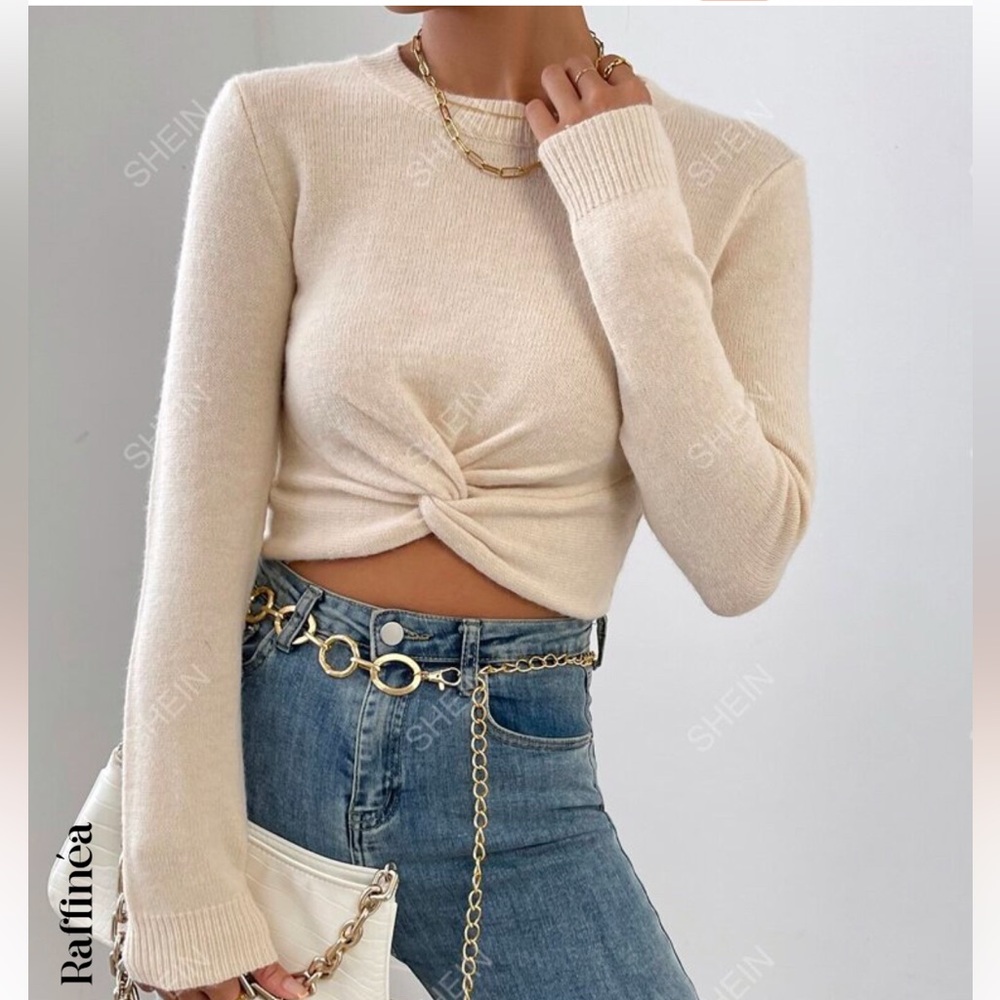 SHEIN Beige Twist Front Knit Top